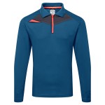 A blue polo shirt designed for use on construction sites and in industrial work environments.,