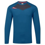 A blue work shirt designed for use on construction sites and in industrial work environments.,