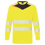 A high-visibility yellow work shirt featuring retroreflective tape panels, suitable for a wide range of outdoor and site work applications.