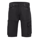 A black workwear garment designed for use on construction sites and in industrial work environments.,