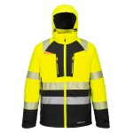 A high-visibility yellow jacket featuring retroreflective tape panels, suitable for a wide range of outdoor and site work applications.
