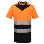 A high-visibility orange work shirt featuring retroreflective tape panels, suitable for a wide range of outdoor and site work applications.