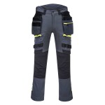 A pair of grey work trousers featuring functional pockets, suitable for a wide range of outdoor and site work applications.