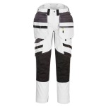 A pair of white work trousers featuring functional pockets, suitable for a wide range of outdoor and site work applications.