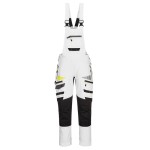 A white workwear garment designed for use on construction sites and in industrial work environments.,