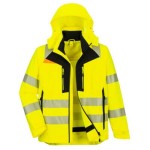 A high-visibility yellow jacket featuring retroreflective tape panels, suitable for a wide range of outdoor and site work applications.