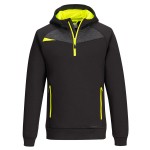 A black sweatshirt featuring a full-length zip front, suitable for a wide range of outdoor and site work applications.