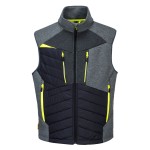A grey safety vest designed for use on construction sites and in industrial work environments.,