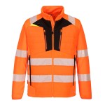 A high-visibility orange jacket featuring retroreflective tape panels, suitable for a wide range of outdoor and site work applications.