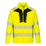 A high-visibility yellow jacket featuring retroreflective tape panels, suitable for a wide range of outdoor and site work applications.