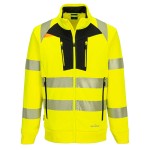 A high-visibility yellow work shirt featuring retroreflective tape panels, a full-length zip front, suitable for a wide range of outdoor and site work applications.