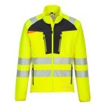 A high-visibility yellow jacket featuring retroreflective tape panels, stretch panels for ease of movement, suitable for a wide range of outdoor and site work applications.