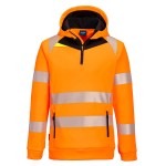 A high-visibility orange sweatshirt featuring retroreflective tape panels, a full-length zip front, suitable for a wide range of outdoor and site work applications.