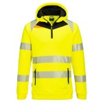 A high-visibility yellow sweatshirt featuring retroreflective tape panels, a full-length zip front, suitable for a wide range of outdoor and site work applications.
