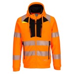 A high-visibility orange sweatshirt featuring retroreflective tape panels, a full-length zip front, suitable for a wide range of outdoor and site work applications.