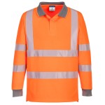 A high-visibility orange polo shirt featuring retroreflective tape panels, suitable for a wide range of outdoor and site work applications.