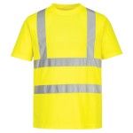 A high-visibility yellow work shirt featuring retroreflective tape panels, suitable for a wide range of outdoor and site work applications.