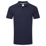 A navy blue polo shirt designed for use on construction sites and in industrial work environments.,