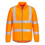 A high-visibility orange softshell jacket featuring retroreflective tape panels, suitable for a wide range of outdoor and site work applications.