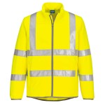 A high-visibility yellow softshell jacket featuring retroreflective tape panels, suitable for a wide range of outdoor and site work applications.