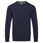 A navy blue work shirt designed for use on construction sites and in industrial work environments.,