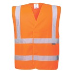 A high-visibility orange vest featuring retroreflective tape panels, suitable for a wide range of outdoor and site work applications.