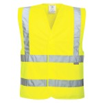 A high-visibility yellow vest featuring retroreflective tape panels, suitable for a wide range of outdoor and site work applications.