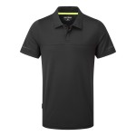 A black polo shirt designed for use on construction sites and in industrial work environments.,