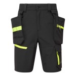 A black workwear garment designed for use on construction sites and in industrial work environments.,