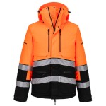 A high-visibility orange jacket featuring retroreflective tape panels, suitable for a wide range of outdoor and site work applications.