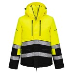 A high-visibility yellow jacket featuring retroreflective tape panels, suitable for a wide range of outdoor and site work applications.