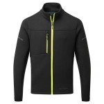 A black workwear garment designed for use on construction sites and in industrial work environments.,