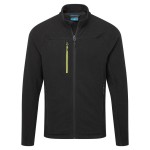 A black workwear garment designed for use on construction sites and in industrial work environments.,