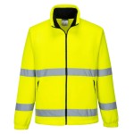 A high-visibility yellow workwear garment featuring retroreflective tape panels, suitable for a wide range of outdoor and site work applications.