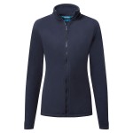 A women's navy blue workwear garment designed for use on construction sites and in industrial work environments.,