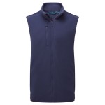 A navy blue safety vest designed for use on construction sites and in industrial work environments.,