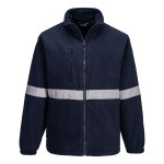 A navy blue workwear garment designed for use on construction sites and in industrial work environments.,