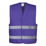 A purple safety vest designed for use on construction sites and in industrial work environments.,