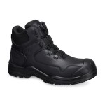A black leather safety boot with a composite toecap and anti-slip sole, providing lightweight safety protection for site and industrial use.