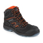 A black composite safety boot with a composite toecap and anti-slip sole, providing lightweight safety protection for site and industrial use.