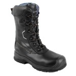 A black leather safety boot with a composite toecap and anti-slip sole, providing lightweight safety protection for site and industrial use.