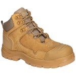 A leather safety boot with a composite toecap and anti-slip sole, providing lightweight safety protection for site and industrial use.