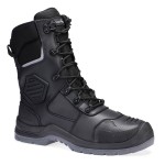 A black leather safety boot with a composite toecap and anti-slip sole, providing lightweight safety protection for site and industrial use.