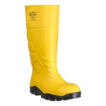 A yellow workwear garment designed for use on construction sites and in industrial work environments.,