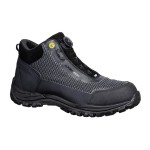 A black composite safety boot with a composite toecap and anti-slip sole, providing lightweight safety protection for site and industrial use.