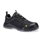 A black safety trainer with a composite toecap, a cushioned insole, and a lightweight anti-slip sole, suitable for lighter-duty site work.