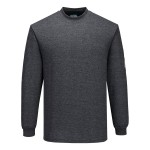 A grey work shirt featuring flame-resistant fabric, suitable for a wide range of outdoor and site work applications.
