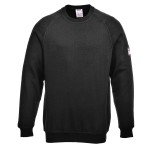 A black work shirt featuring flame-resistant fabric, suitable for a wide range of outdoor and site work applications.
