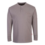 A grey workwear garment featuring flame-resistant fabric, suitable for a wide range of outdoor and site work applications.