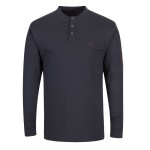 A navy blue workwear garment featuring flame-resistant fabric, suitable for a wide range of outdoor and site work applications.